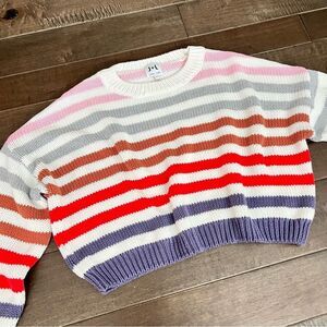 John + Jenn Striped Pullover Sweater Multi-Colored L Crewneck Colorful